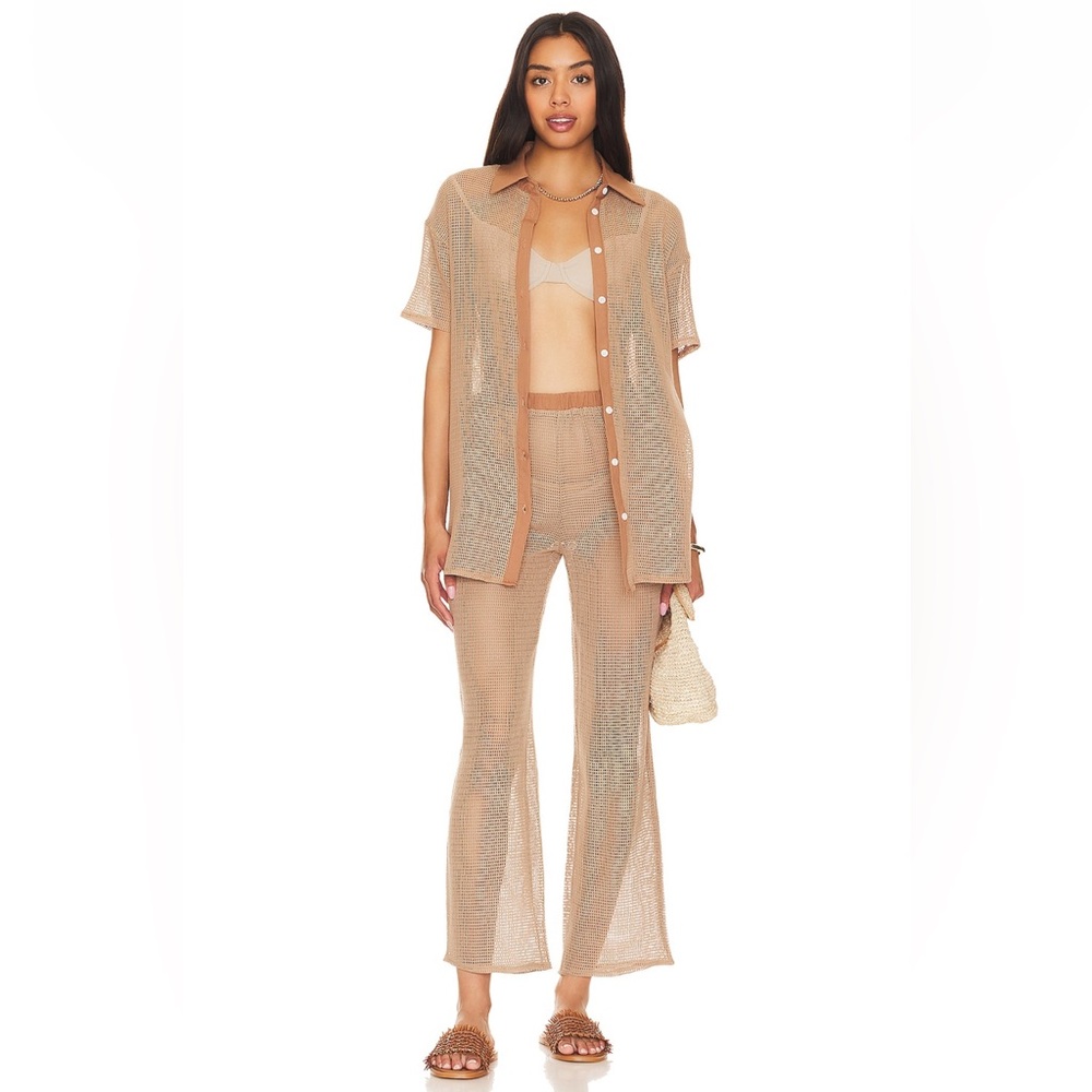 Elegant Tan Mesh Coverup Set